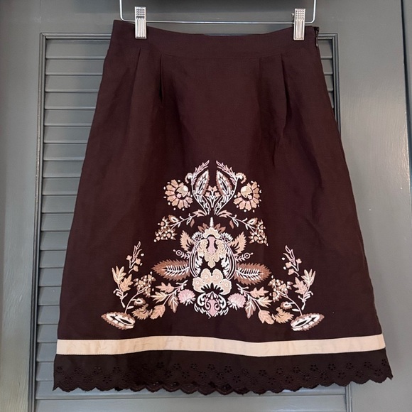 LOFT Dresses & Skirts - Ann Taylor Loft Brown Embroidered Midi Skirt